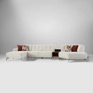 Modern Atlanta Sleeper Sectional in two-tone chenille fabric with spacious seating and built-in sleeper functionality.