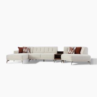 Atlanta Sleeper Sectional with sleek design, durable plastic feet, and versatile configuration for stylish living spaces.