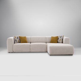 Picasso luxury fabric sleeper sectional with sleek silhouette and minimalist design.