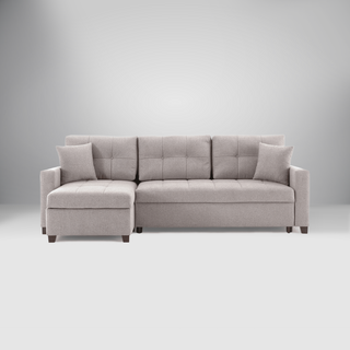 Modern Mocca sectional sofa with stylish sponge filling, convertible queen-sized bed, and tasteful fabric.