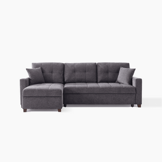 Convertible Mocca sectional transforming into a queen-sized bed, perfect for overnight guests.