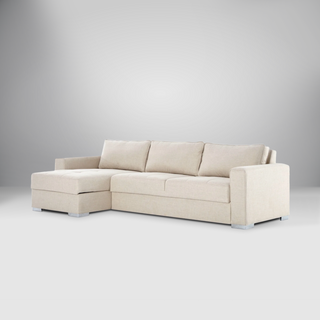 Cooper L-shaped sectional sleeper with clean lines, slim frame, and built-in storage compartments