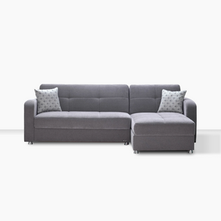 Modern Vision chaise lounge sectional with fold-out sleeper bed and matching ottoman for a complete living room solution