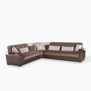 Modern Natural sectional with hidden storage and dual sleeper beds for maximum functionality.