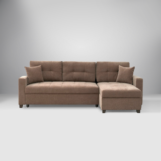 Modern beige Ivy Sectional with reversible chaise and queen sleeper bed, perfect for hosting guests