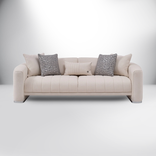 Venice modern sleeper sofa set with chrome legs and Merit Cream fabric