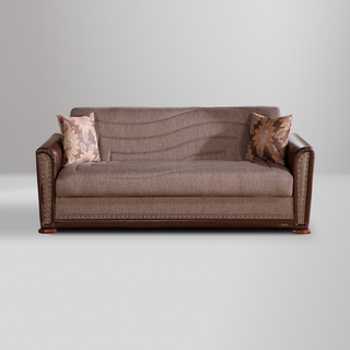 Alfa Collection sofa, loveseat, and armchair with built-in storage and sleeper functionality in plush performance fabric