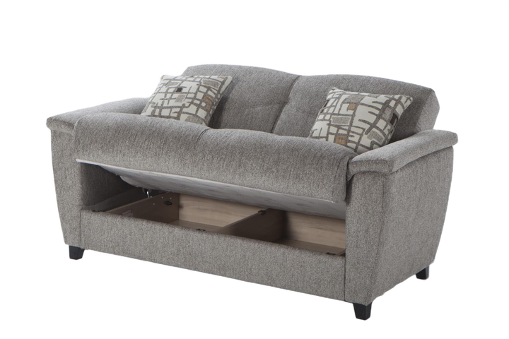 Aspen Loveseat features a convenient built-in storage unit for easy organization.