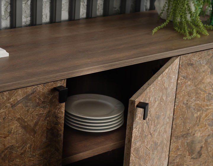 The Avenir Console with an oak finish, blending natural wood aesthetics with modern functionality.