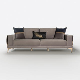 Bellona Carlino sofa set featuring gold trim accents and velvety upholstery