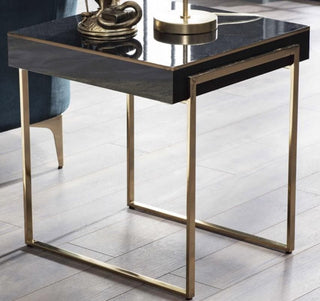 Carlino Side Table featuring bold textures and elegant gold trim, perfect for modern home decor.