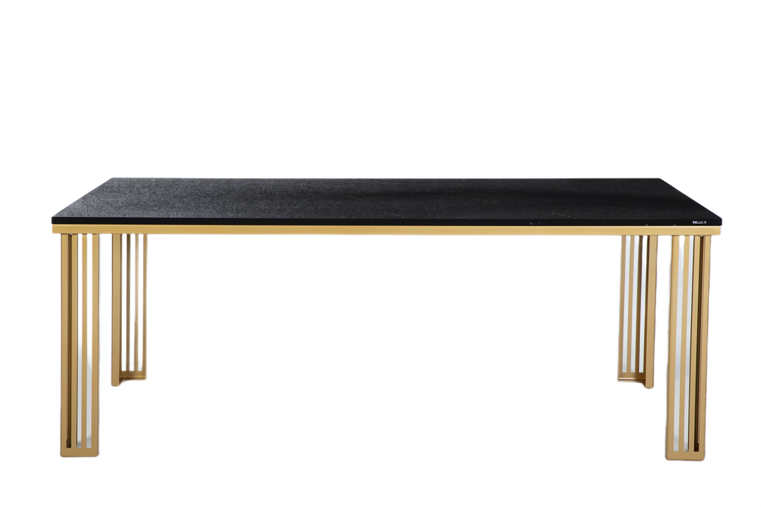 The Carlino Table representing luxury furniture with its marble finish and opulent gold accents.