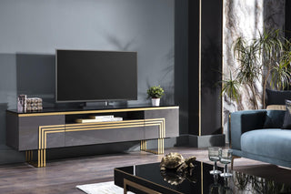 Carlino TV Stand with bold textures and innovative design, perfect for modern entertainment spaces.