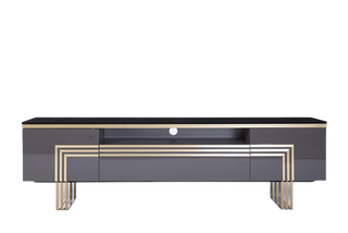 Elegant Carlino TV Stand with gold trim accents and ample storage, a stylish addition to your home.