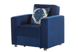 The Elegant Armchair in royal blue offers sophistication with its velvet upholstery and tailored tufting.