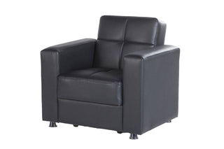 The Elegant Armchair's sleek chrome legs and tufted velvet fabric create a striking modern design.