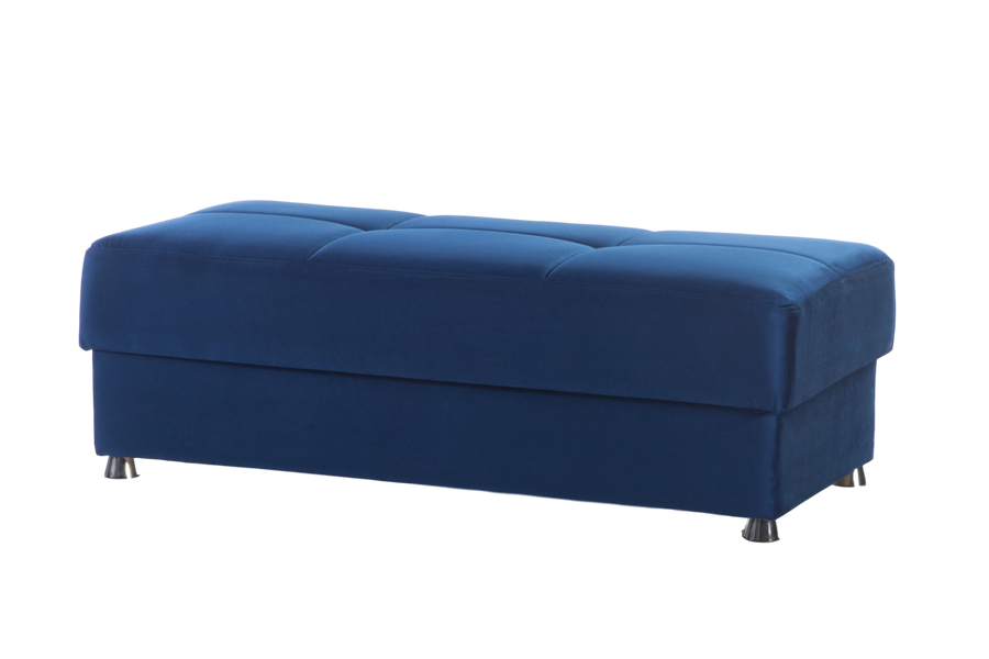 Modern design of the Elegant Ottoman with chrome legs and velvet fabric.