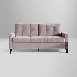 Elegant Emmett sleeper loveseat in cream-gray with built-in storage and button-tufted design, perfect for modern living spaces