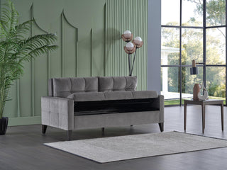 Contemporary design of the Emmett Sleeper Sofa with a chic Cream-Gray fabric and functional features.