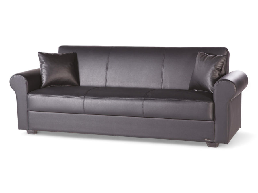 Modern leatherette sofa from the Floris Collection with a sleek design and built-in storage.