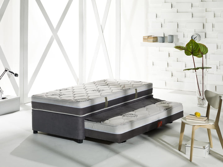 Space-saving Four Season High Rise bed with an extra mattress for optimal comfort.