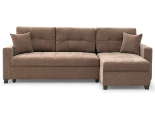 IVY sectional in brown with a reversible chaise and queen sleeper bed for versatile comfort.