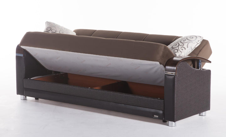 Luna Collection modern sleeper sofa with a fold-down feature and stylish design.