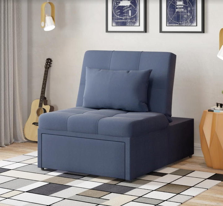 Mellow Chair with Reclining Back and Sleeper Function, offering a twin-size pull-out bed and modern design.