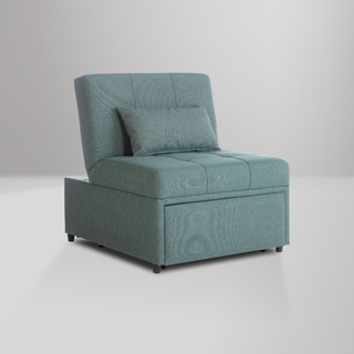 Modern pull-out sleeper chair with reclining back and twin-size bed functionality, ideal for guest accommodation