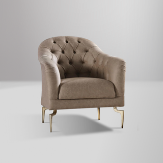 Montego Armchair with retro charm, chic gold accents, and pull-out cushions transforming into a daybed.