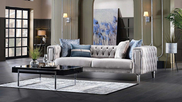 Retro luxury Montego Concept with stylish furniture for every room. Includes sofa, loveseat, and armchair.