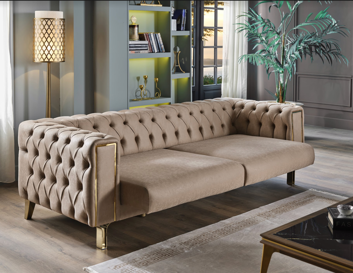 The Montego Sofa provides cozy luxury with its retro design and modern features. Enjoy the comfortable polyester upholstery and convertible sleeper function in your living space.