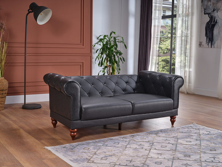 Muse furniture set in Chester style, crafted from synthetic leather. Offers a timeless look with solid wood frame and environment-friendly design for lasting comfort.