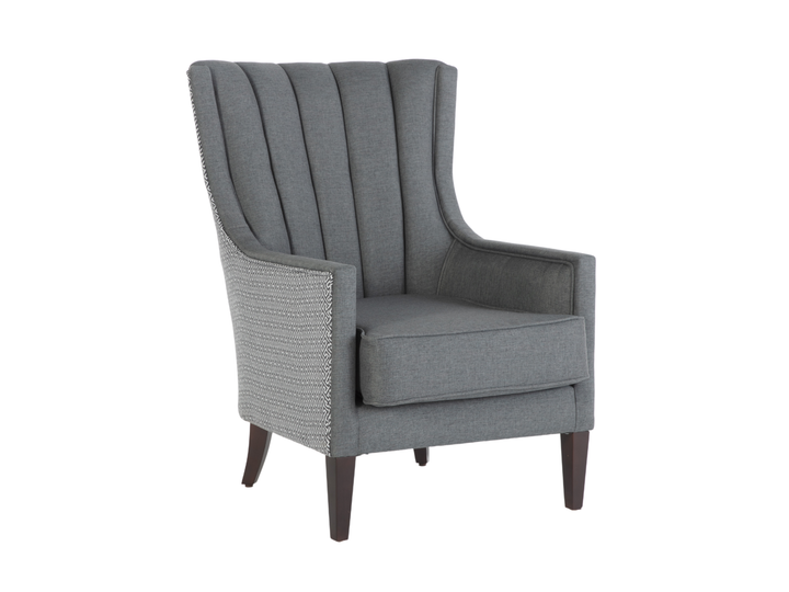 Palmer Accent Chair featuring a Corvet Anthracite finish and natural wood legs. Stylish and durable, with comfortable foam cushioning for long-lasting comfort.