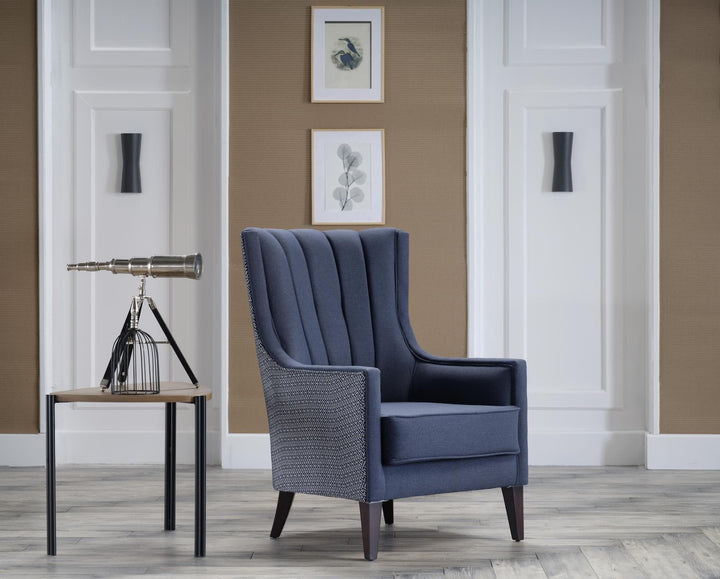 Elegant Palmer Accent Chair featuring foam cushioning and natural wood legs. Sleek Corvet Anthracite finish adds a modern touch to its classic design.