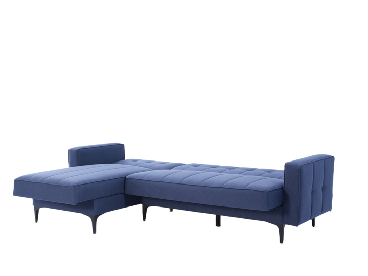 Comfortable and stylish Parker Sectional Sofa in Corvet Navy. High-quality materials and nailhead trim make it a perfect choice for any living room.