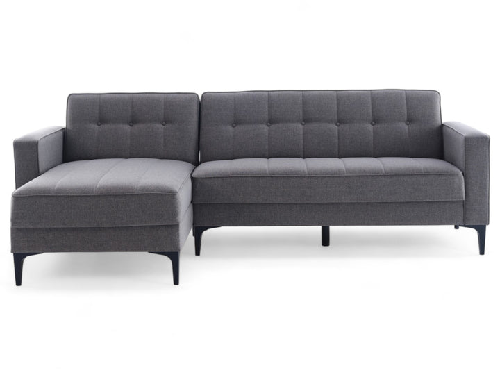 Stylish Parker Sectional Sofa in trendy Corvet Navy. Features high-quality materials and elegant nailhead trim, offering ample seating for gatherings or cozy nights.