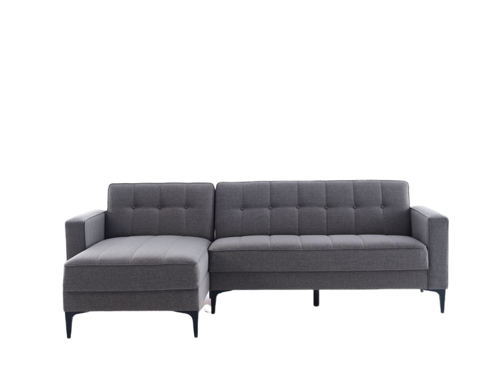 Luxury Parker Sectional Sofa featuring Corvet Navy fabric and nailhead trim. Provides ample seating and comfort for both entertaining and relaxing.