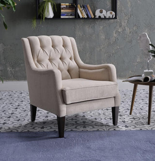 Luxurious Pearle Accent Chair with elevated button-tufting and plush padding. Perfect for adding sophistication and comfort to any room.