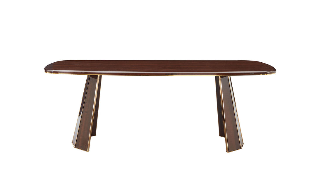 Add a touch of elegance to your dining room with the Plaza Dining Table. With its dark brown HDF frame, gold accents, and oval design, this table combines luxury with functionality.