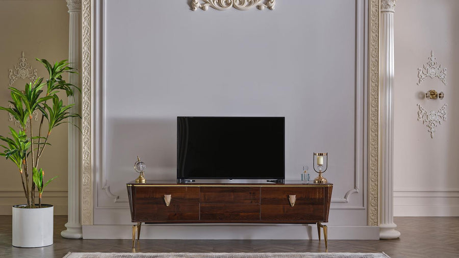 Elevate your living space with the Plaza TV Stand. Featuring a sleek, modern design and high-quality construction, this stand securely holds your TV and offers ample storage for media devices.