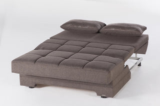 Enhance your home with the Plush Loveseat. Available in Anthracite, this stylish piece includes built-in storage, elegant button-tufting, and transforms into a comfortable sleeper for ultimate convenience.