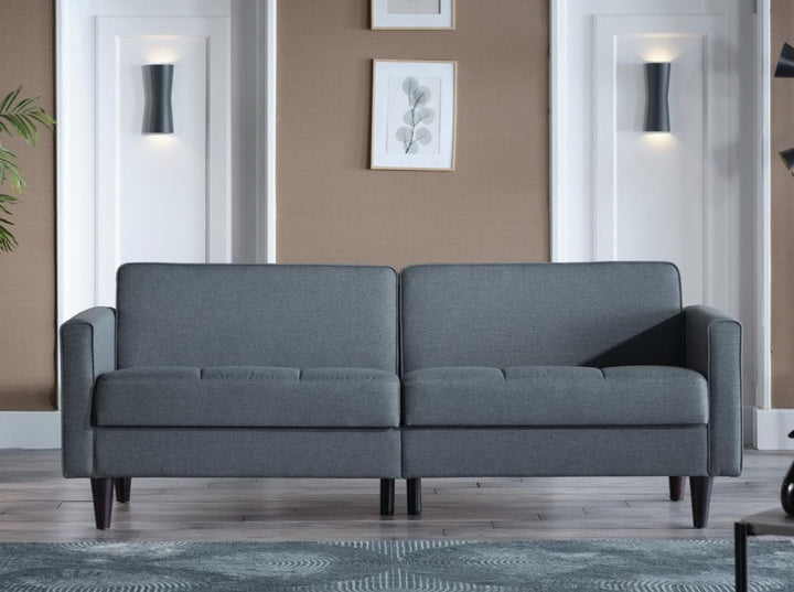 Sawyer 3 Seat Sleeper Sofa in sophisticated Corvet Anthracite. Modern lines, smooth back cushions, and built-in storage make it perfect for style and functionality.