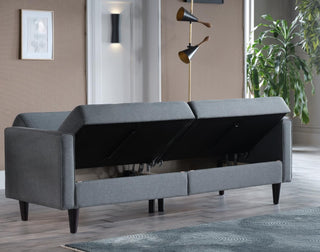 Discover the Sawyer 3 Seat Sleeper Sofa in Corvet Anthracite. Sleek proportions, button-tufted seats, and a built-in storage compartment, all with easy conversion to a sleeper.