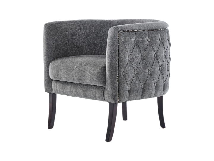 Chic Selma Accent Chair featuring a sleek silhouette and premium comfort. Low back and solid wood frame with high-quality fabric available in various colors.