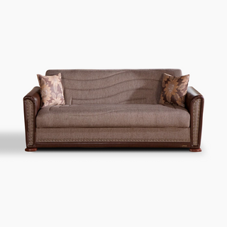 Sleek Alfa Collection living room set featuring two-tone upholstery, wavy stitching, and nailhead trim