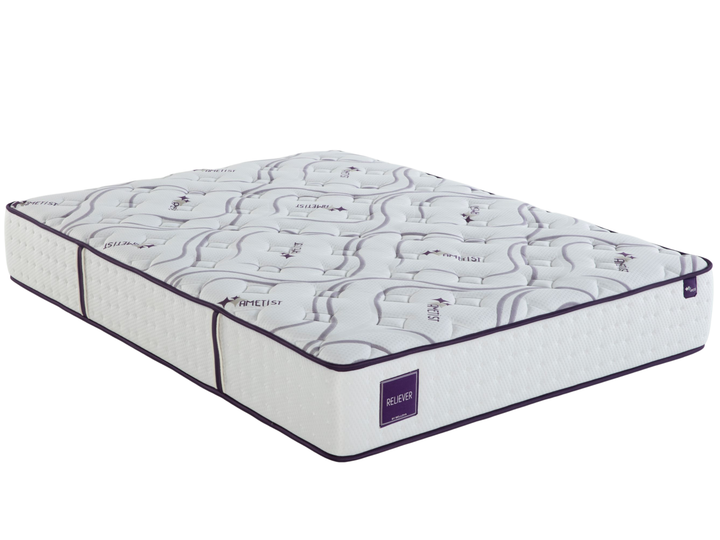 Experience superior comfort with the Reliever Mattress, incorporating amethyst stone to prevent static electricity and improve sleep. Offers constant airflow and targeted pressure relief.