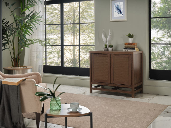 The Arden Media Console features media cord cutouts to keep cables hidden and your space organized.