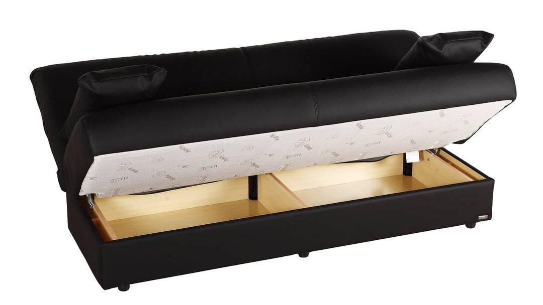 Fabric Click-Clack Futon Sofa Bed with Storage Compartment, Dark