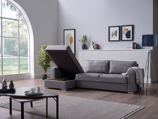 The Cooper sectional's design includes ample storage and space-saving features.